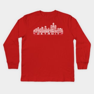 Detroit Hockey Team All Time Legends, Detroit City Skyline Kids Long Sleeve T-Shirt